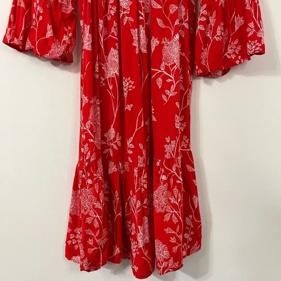 H&M Red White Floral Off The Shoulder Flounced Hem Summer Dress - Picture 3 of 9